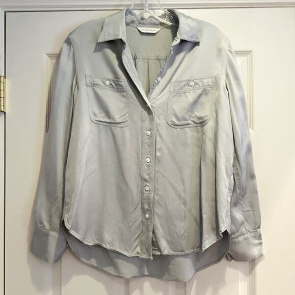 Club Monaco Carpenter Shirt Cloud Gray Silver Long Sleeve Button Front Top SMALL - Picture 6 of 13